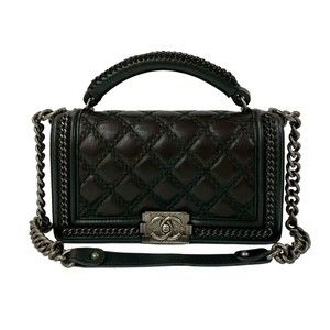 CHANEL Boy Chanel Coco Mark Leather Chain Semi Shoulder Bag in Black (58328)